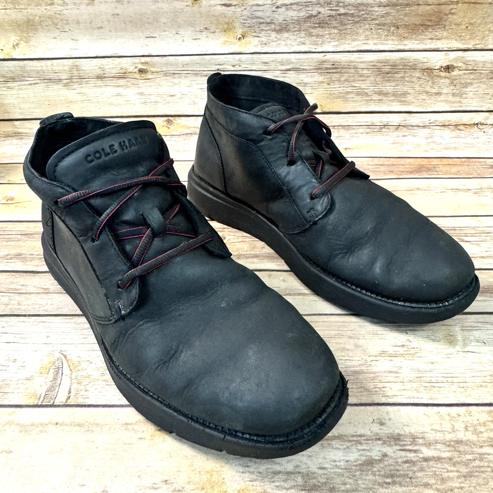 Cole Haan Mens Black Leather Chukka Lace Up Ankle Boots 9 Minimal Preppy Classic